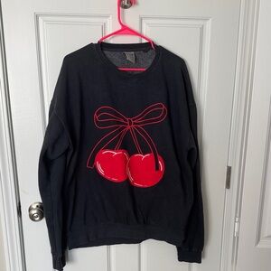 Vintage Black Sweatshirt  with Red Cherry Motif